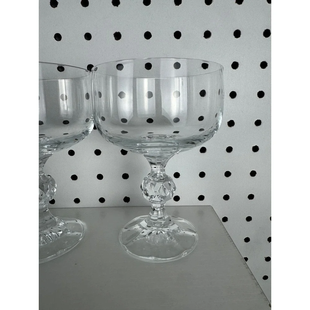 Vintage 1970s Bohemia Crystal Champagne Claudia Prism Stemmed Glasses Set Of 4